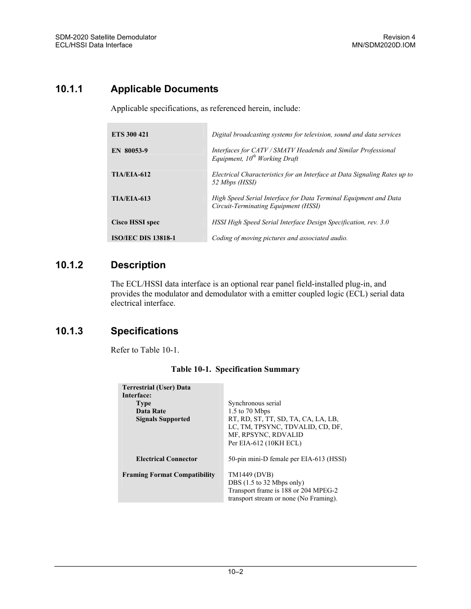 1 applicable documents, 2 description, 3 specifications | Comtech EF Data SDM-2020 User Manual | Page 154 / 234