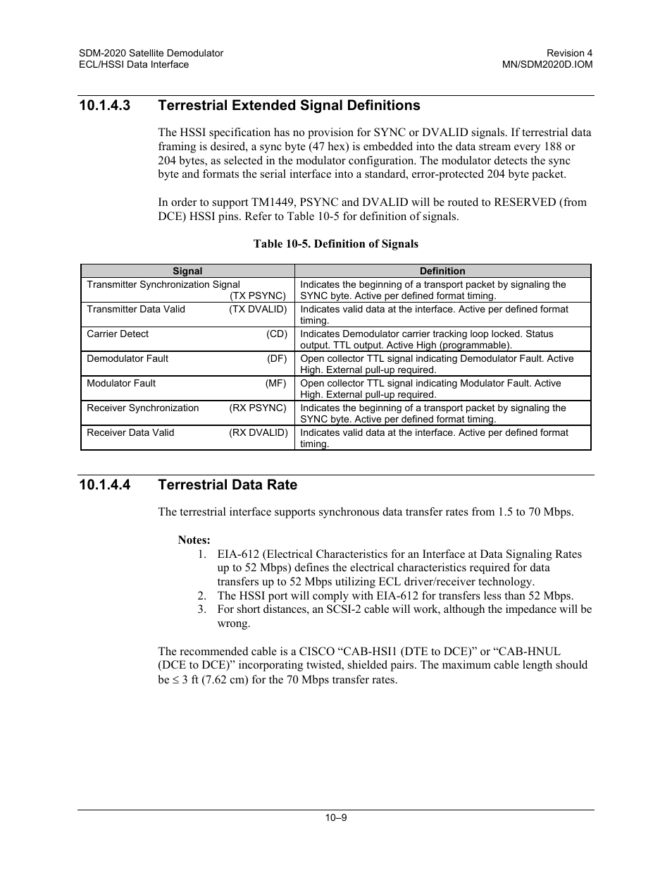 3 terrestrial extended signal definitions, 4 terrestrial data rate | Comtech EF Data SDM-2020 User Manual | Page 161 / 234