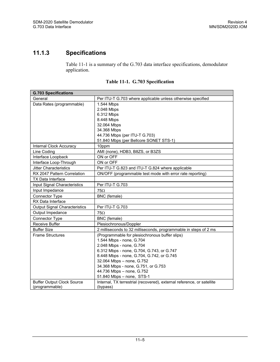 3 specifications | Comtech EF Data SDM-2020 User Manual | Page 171 / 234