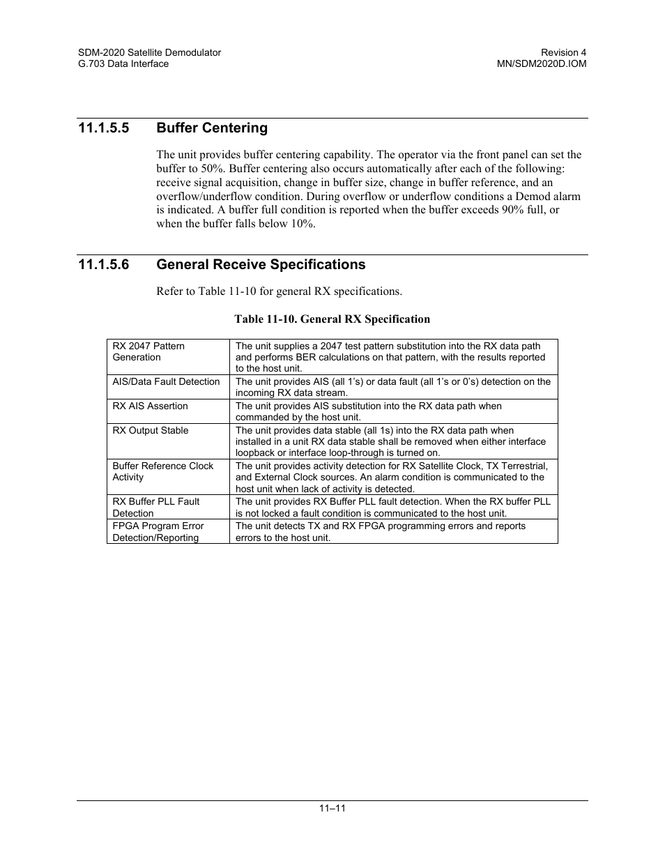 5 buffer centering, 6 general receive specifications | Comtech EF Data SDM-2020 User Manual | Page 177 / 234