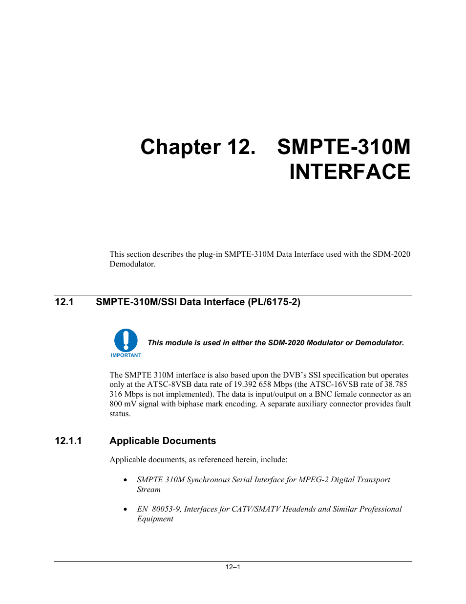 Smpte-310m interface | Comtech EF Data SDM-2020 User Manual | Page 183 / 234