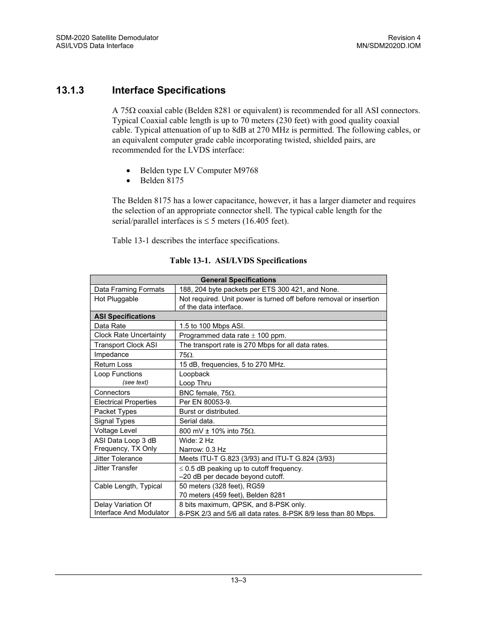 3 interface specifications | Comtech EF Data SDM-2020 User Manual | Page 193 / 234