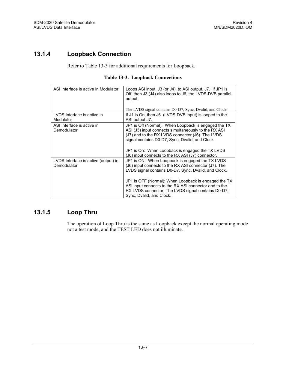 4 loopback connection, 5 loop thru | Comtech EF Data SDM-2020 User Manual | Page 197 / 234