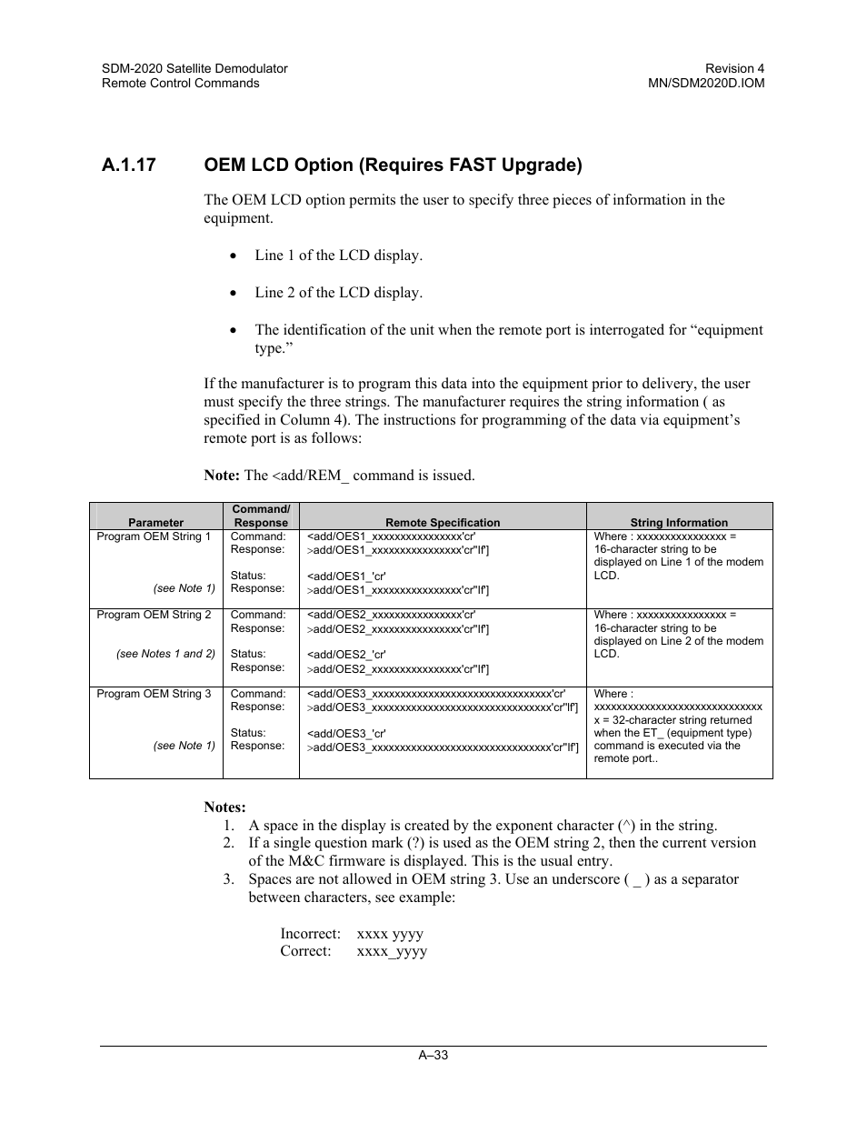 A.1.17 oem lcd option (requires fast upgrade) | Comtech EF Data SDM-2020 User Manual | Page 233 / 234