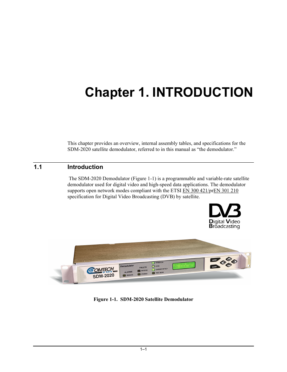 Introduction, Chapter 1. introduction | Comtech EF Data SDM-2020 User Manual | Page 27 / 234