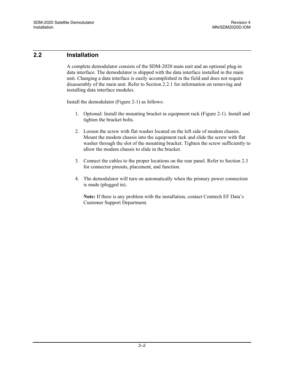 Installation, 2 installation | Comtech EF Data SDM-2020 User Manual | Page 36 / 234