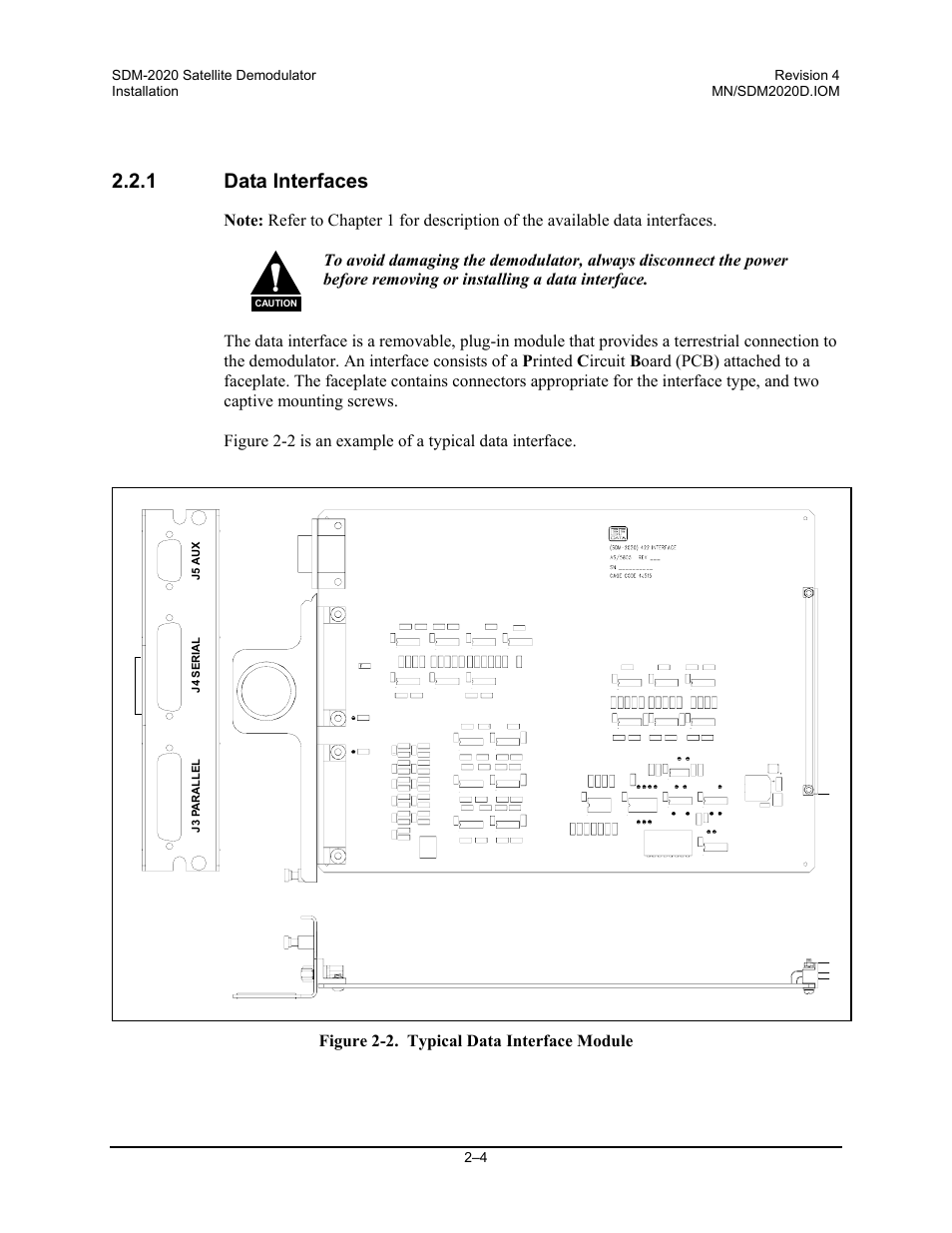 1 data interfaces, Figure 2-2. typical data interface module | Comtech EF Data SDM-2020 User Manual | Page 38 / 234