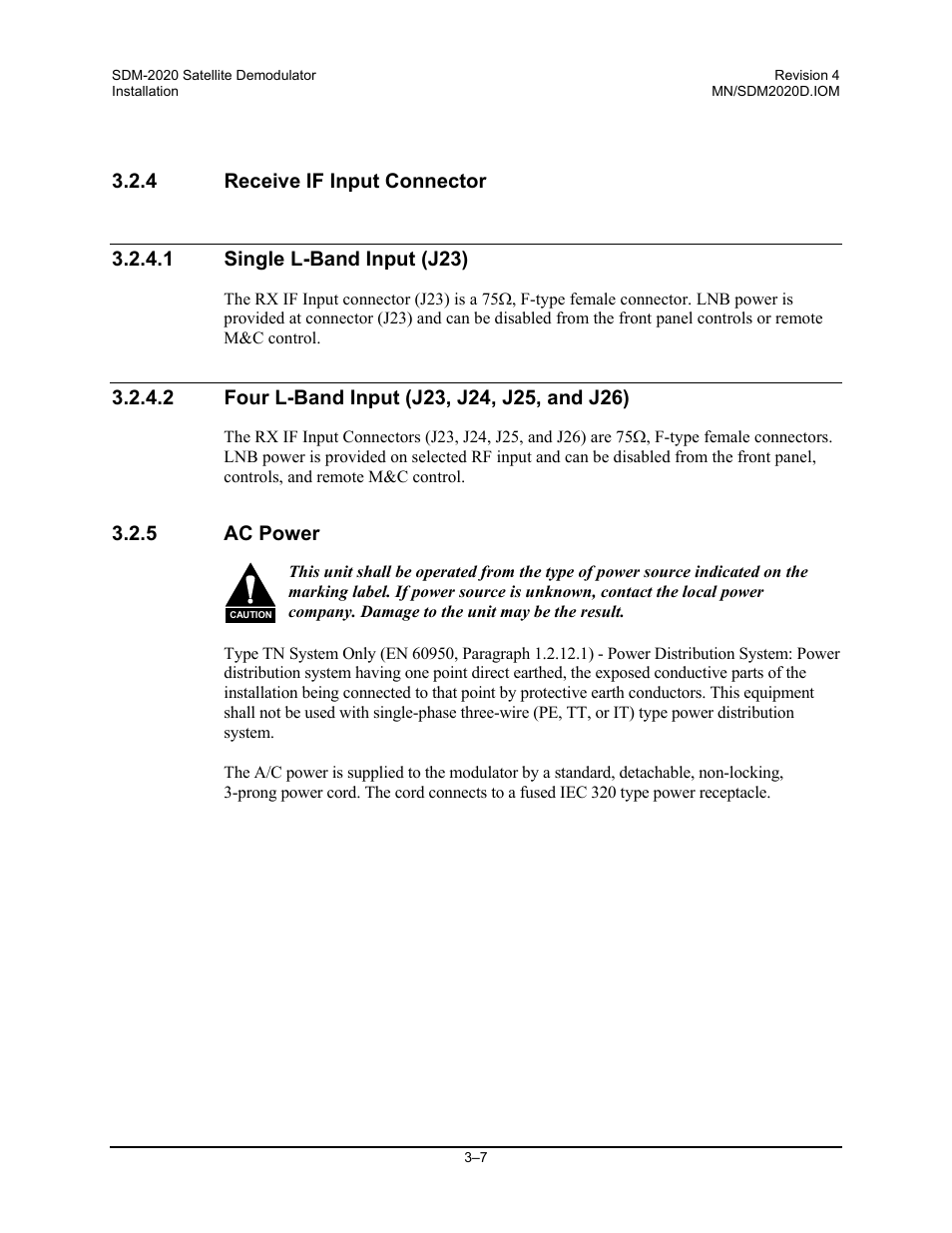 Receive if input connector, Ac power | Comtech EF Data SDM-2020 User Manual | Page 47 / 234