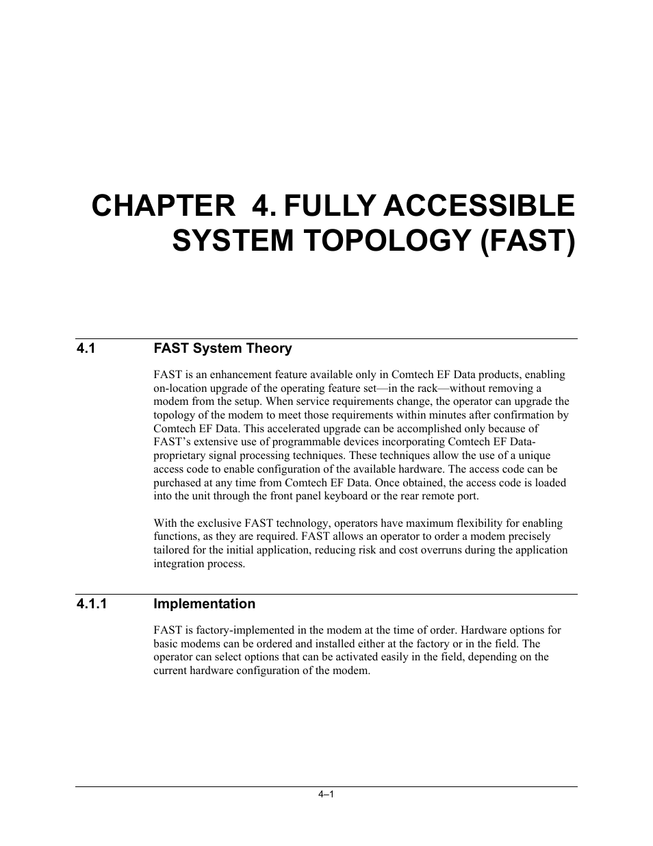 Fully accessible system topology (fast), Fast system theory, Chapter 4. fully accessible system topology (fast) | Comtech EF Data SDM-2020 User Manual | Page 49 / 234