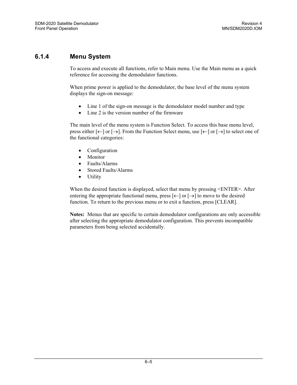 Menu system, 4 menu system | Comtech EF Data SDM-2020 User Manual | Page 69 / 234