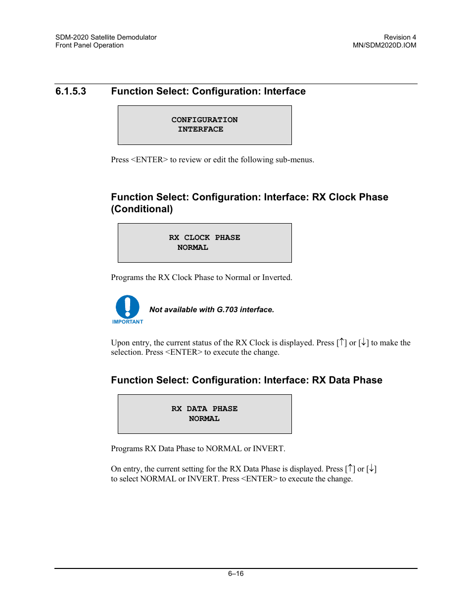 Function select: configuration: interface | Comtech EF Data SDM-2020 User Manual | Page 80 / 234