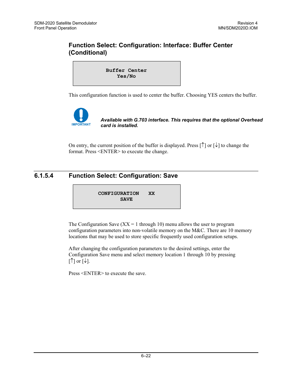 Function select: configuration: save | Comtech EF Data SDM-2020 User Manual | Page 86 / 234