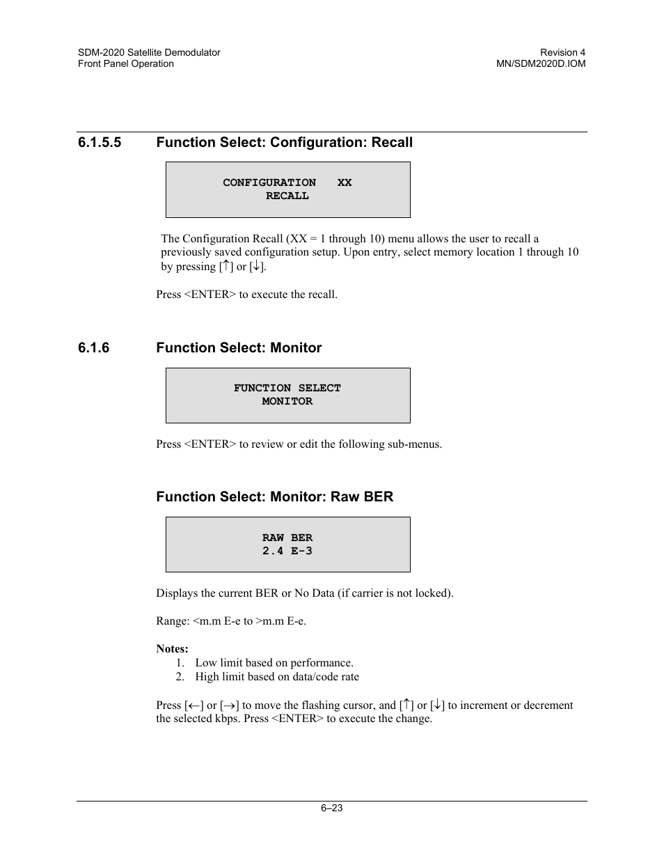 Function select: configuration: recall, Function select: monitor | Comtech EF Data SDM-2020 User Manual | Page 87 / 234