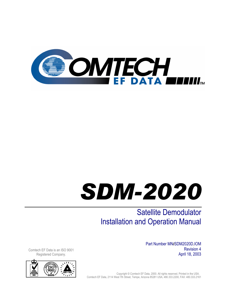 Sdm-2020 | Comtech EF Data SDM-2020 User Manual | Page 9 / 234