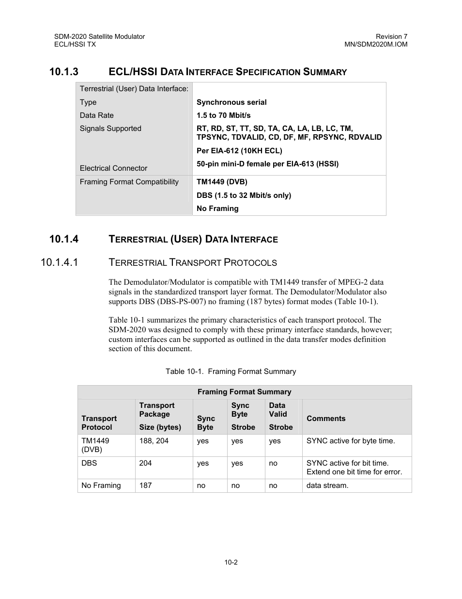 Ecl/hssi data interface specification summary, Terrestrial (user) data interface, 3 ecl/hssi d | Comtech EF Data SDM-2020 User Manual | Page 123 / 266