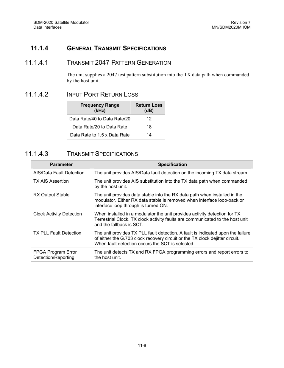 General transmit specifications, 2047 p | Comtech EF Data SDM-2020 User Manual | Page 143 / 266