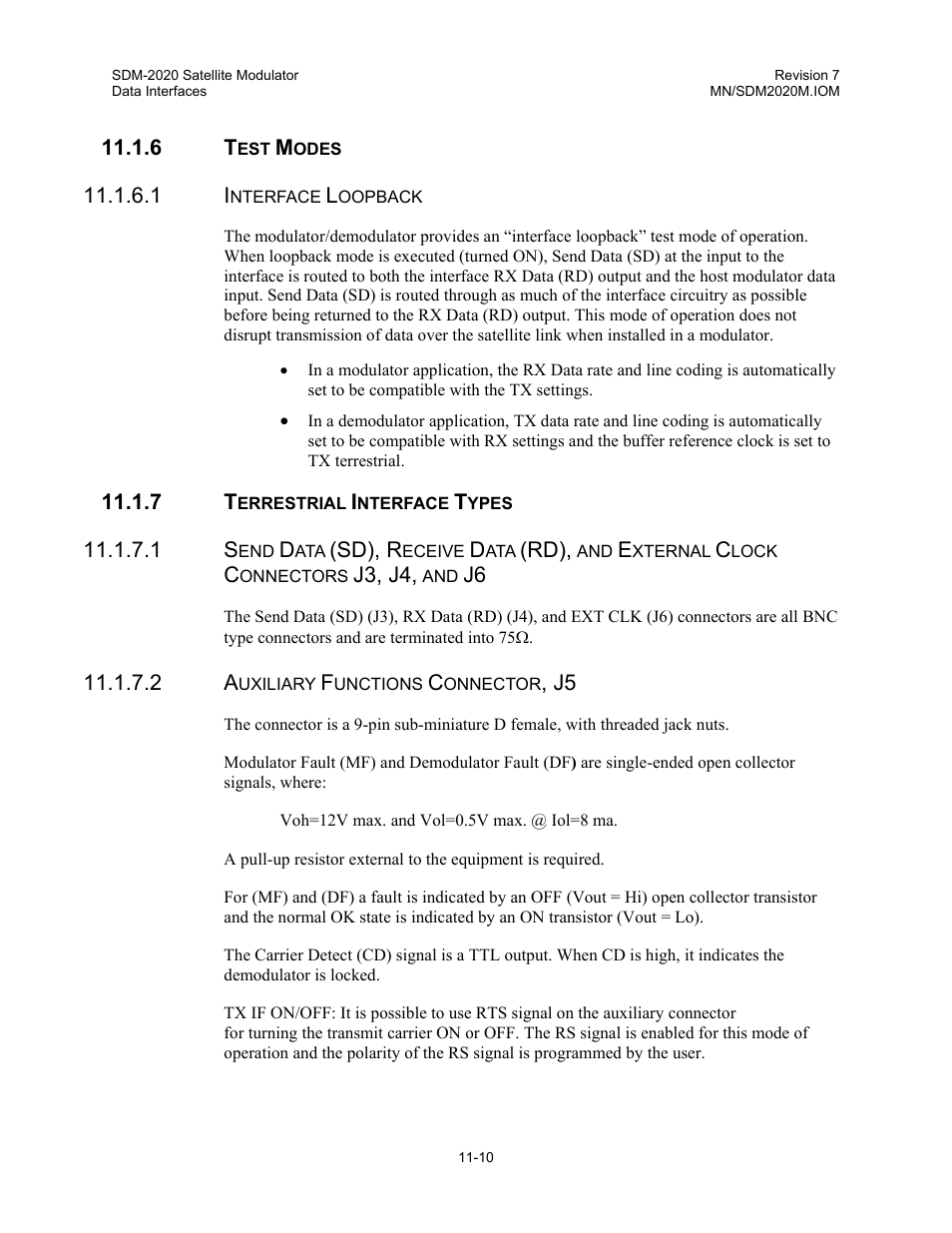 Test modes, Terrestrial interface types | Comtech EF Data SDM-2020 User Manual | Page 145 / 266