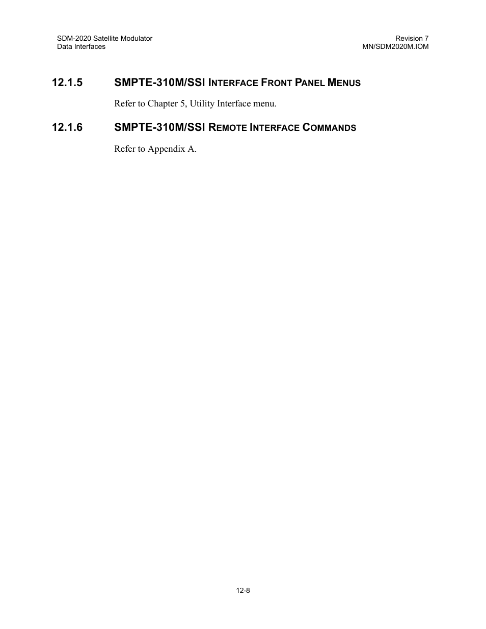 Smpte-310m/ssi interface front panel menus, Smpte-310m/ssi remote interface commands | Comtech EF Data SDM-2020 User Manual | Page 155 / 266