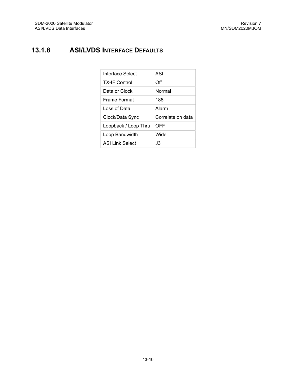 Asi/lvds interface defaults, 8 asi/lvds i | Comtech EF Data SDM-2020 User Manual | Page 166 / 266