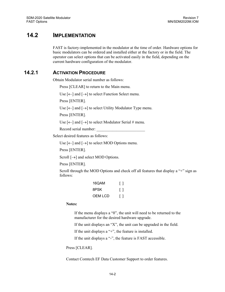 Implementation, Activation procedure | Comtech EF Data SDM-2020 User Manual | Page 168 / 266