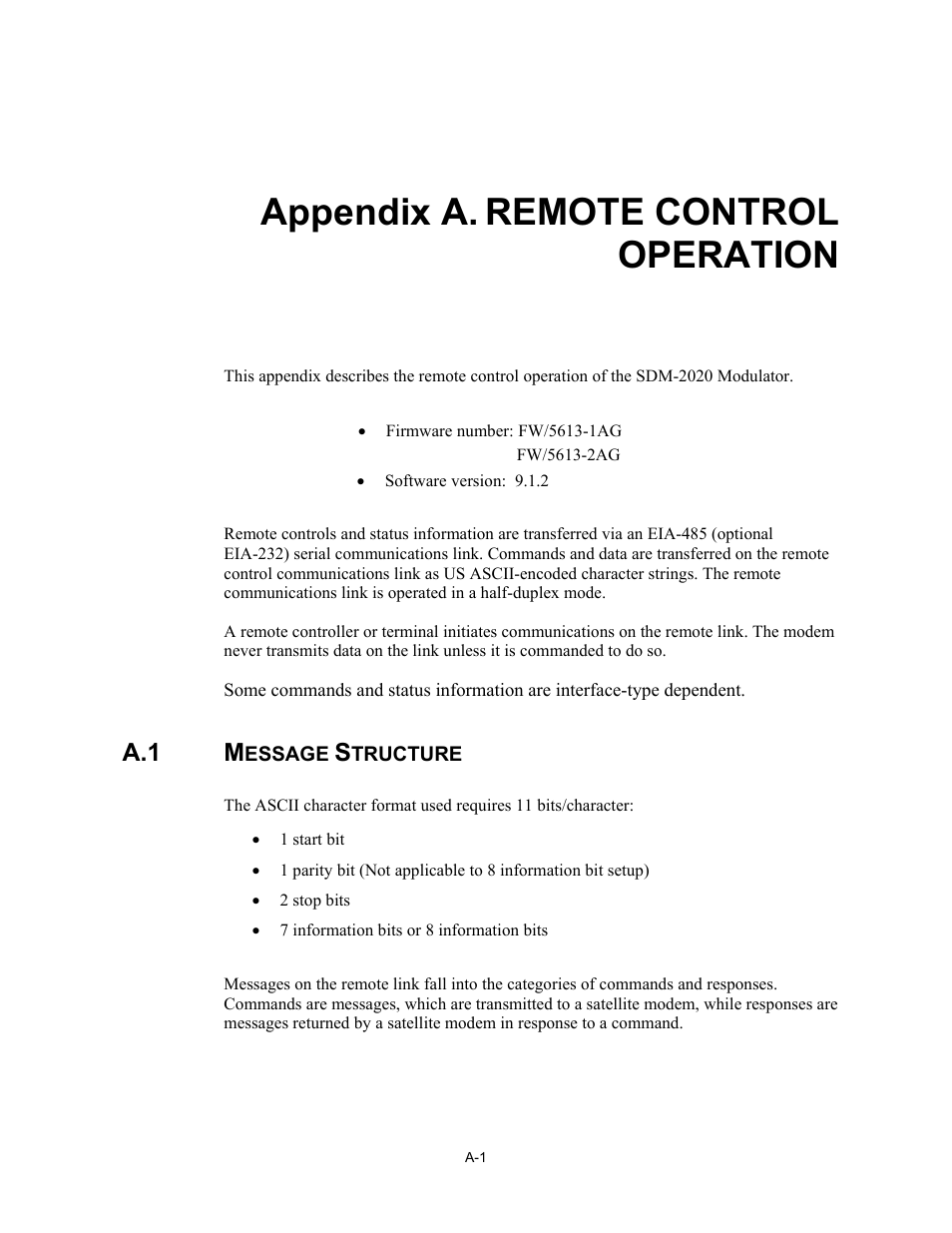 Appendix a. remote control operation, A.1 m | Comtech EF Data SDM-2020 User Manual | Page 171 / 266