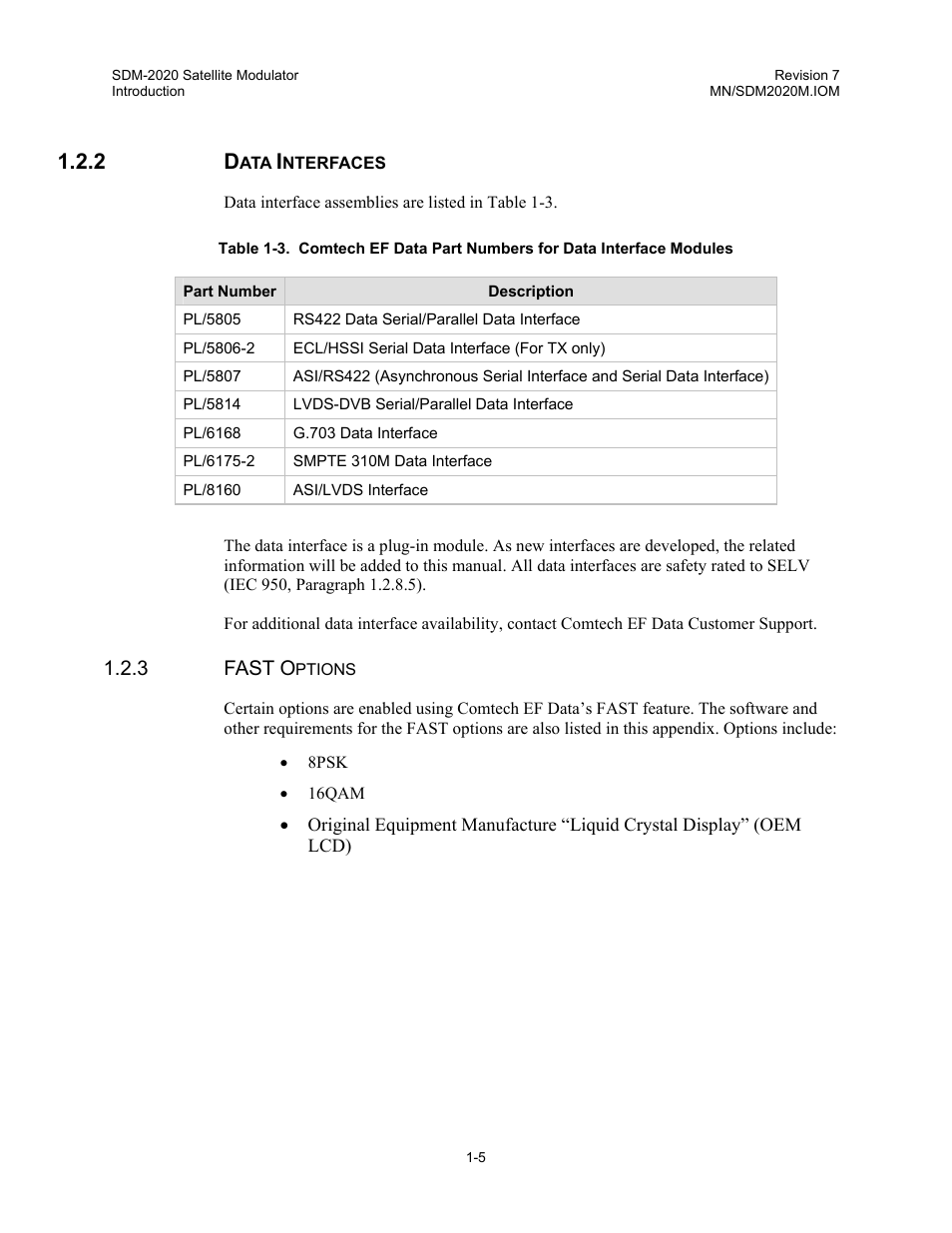 Data interfaces, Fast options, 3 fast o | Comtech EF Data SDM-2020 User Manual | Page 21 / 266