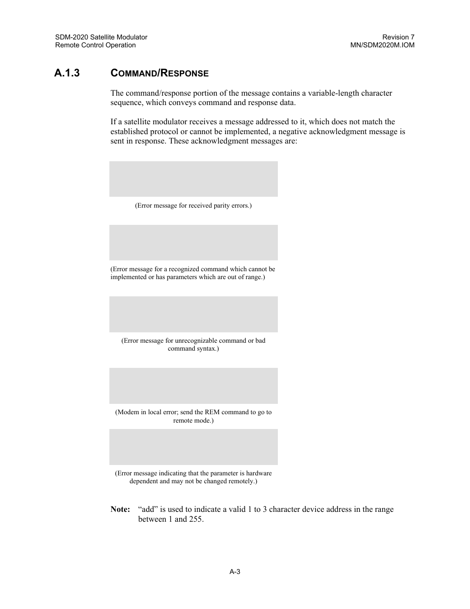 Command/response, A.1.3 c | Comtech EF Data SDM-2020 User Manual | Page 220 / 266