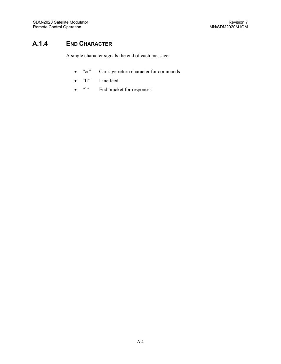 End character, A.1.4 e | Comtech EF Data SDM-2020 User Manual | Page 221 / 266