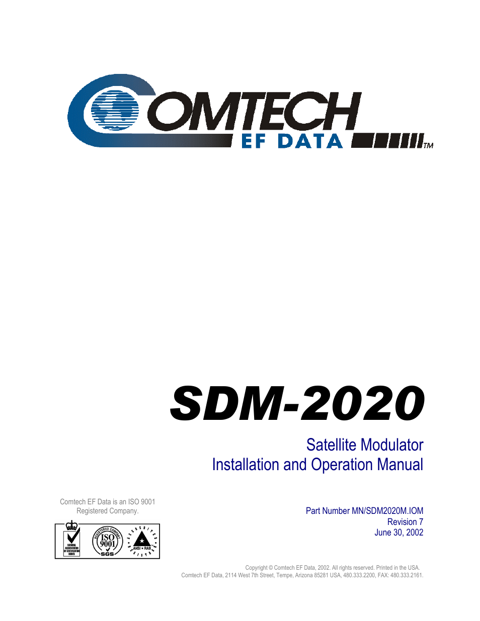 Sdm-2020 | Comtech EF Data SDM-2020 User Manual | Page 3 / 266