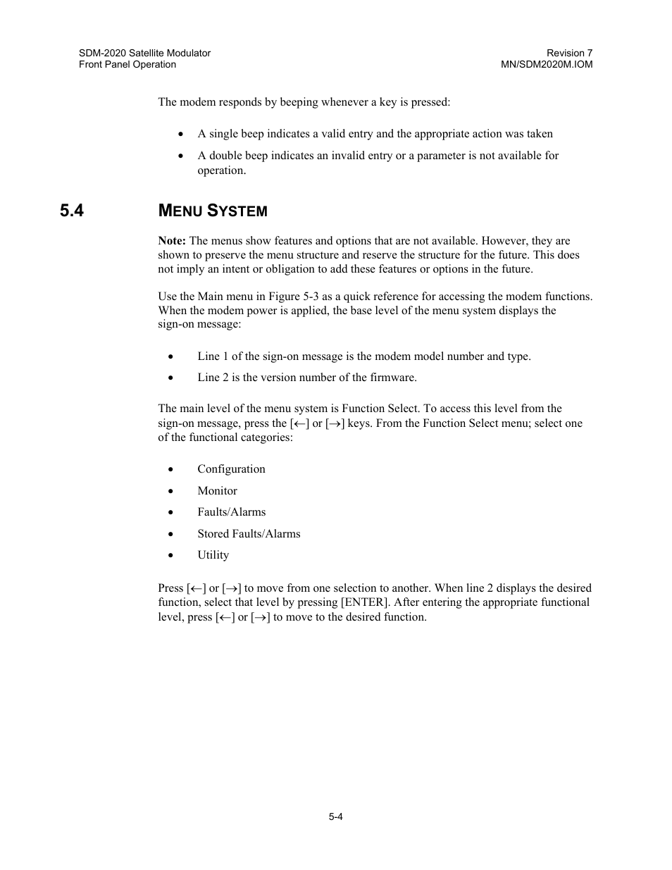 Menu system | Comtech EF Data SDM-2020 User Manual | Page 46 / 266