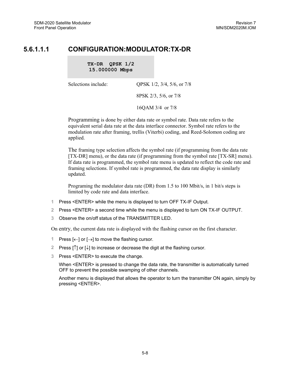 1 configuration:modulator:tx-dr | Comtech EF Data SDM-2020 User Manual | Page 50 / 266