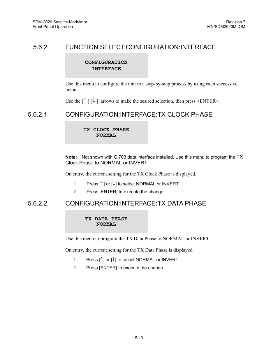 Function select:configuration:interface, 2 function select:configuration:interface, 1 configuration:interface:tx clock phase | 2 configuration:interface:tx data phase | Comtech EF Data SDM-2020 User Manual | Page 55 / 266