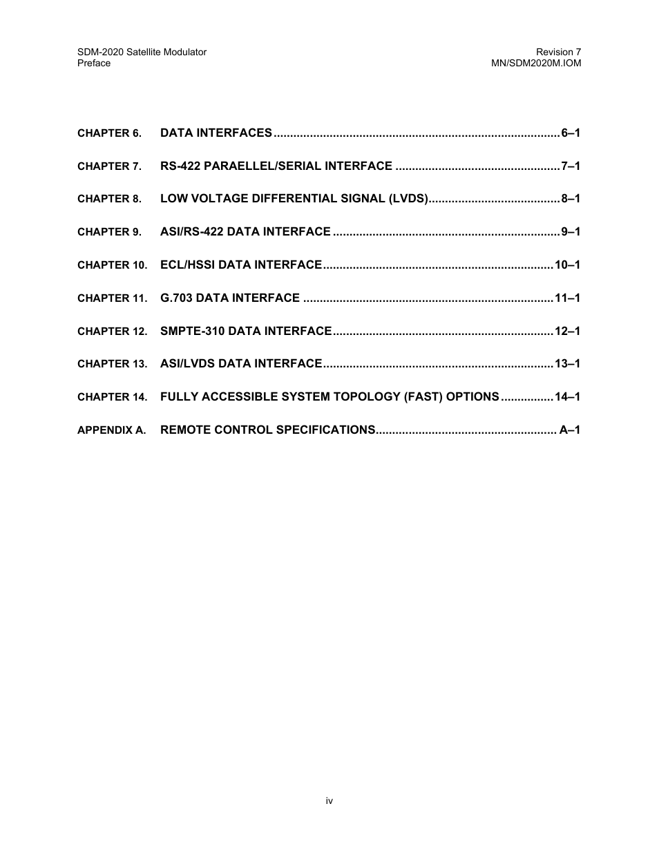 Comtech EF Data SDM-2020 User Manual | Page 6 / 266