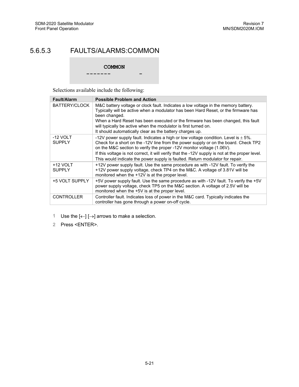3 faults/alarms:common | Comtech EF Data SDM-2020 User Manual | Page 63 / 266