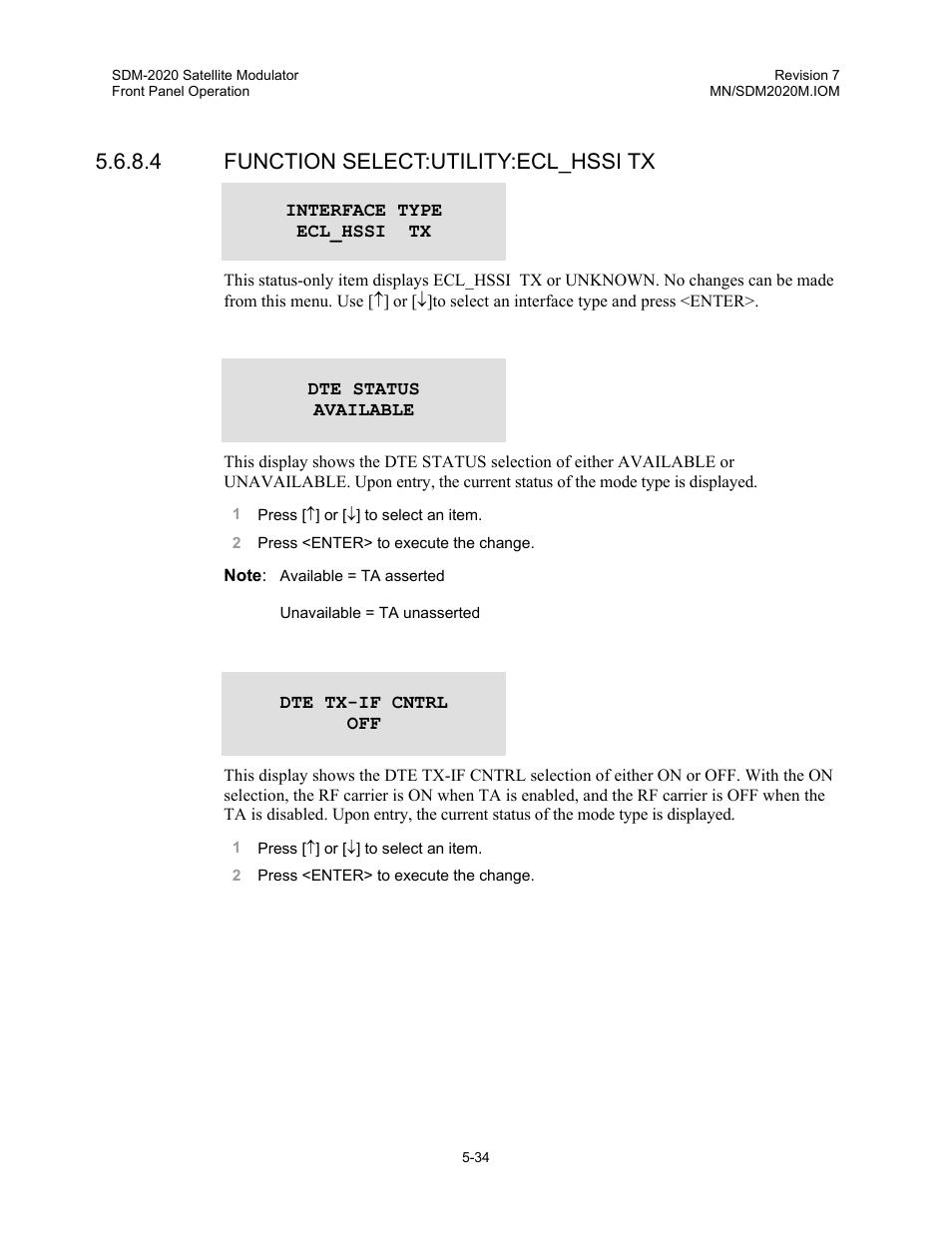 4 function select:utility:ecl_hssi tx | Comtech EF Data SDM-2020 User Manual | Page 76 / 266