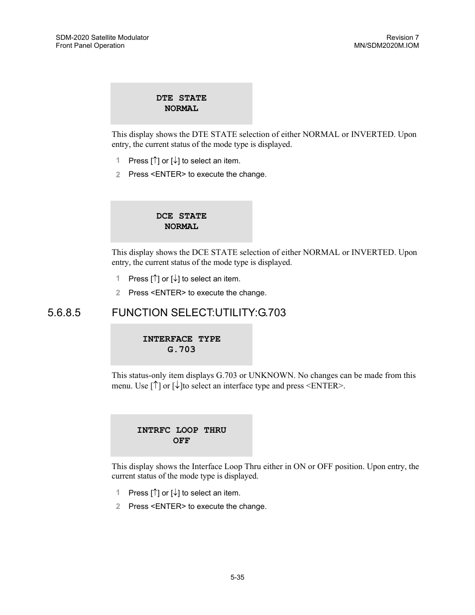 5 function select:utility:g.703 | Comtech EF Data SDM-2020 User Manual | Page 77 / 266