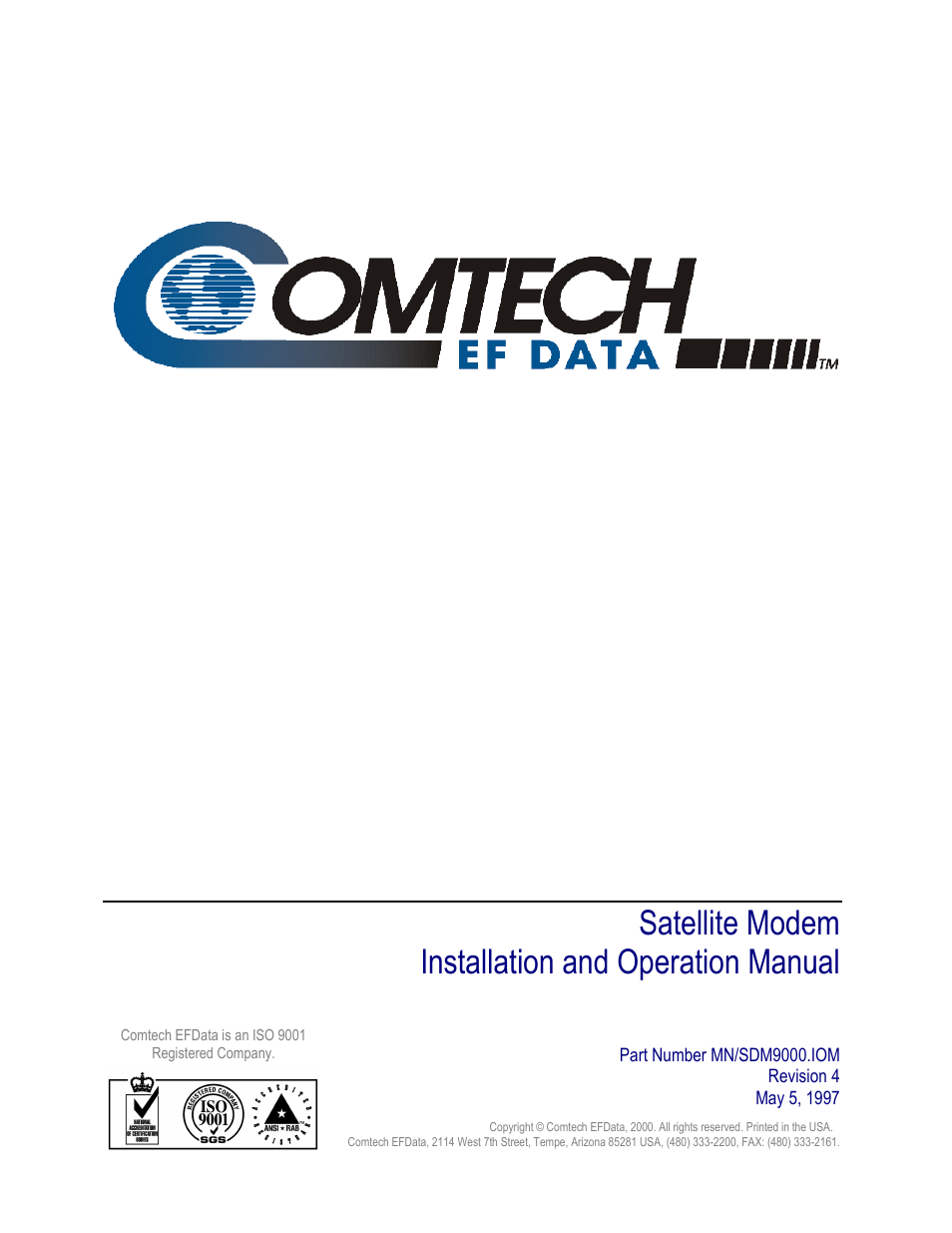 Sdm-9000, Satellite modem installation and operation manual | Comtech EF Data SDM-9000 User Manual | Page 9 / 256