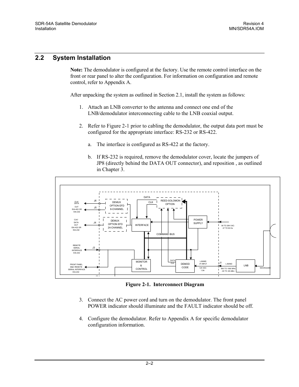 System installation, 2 system installation | Comtech EF Data SDR-54A User Manual | Page 20 / 96