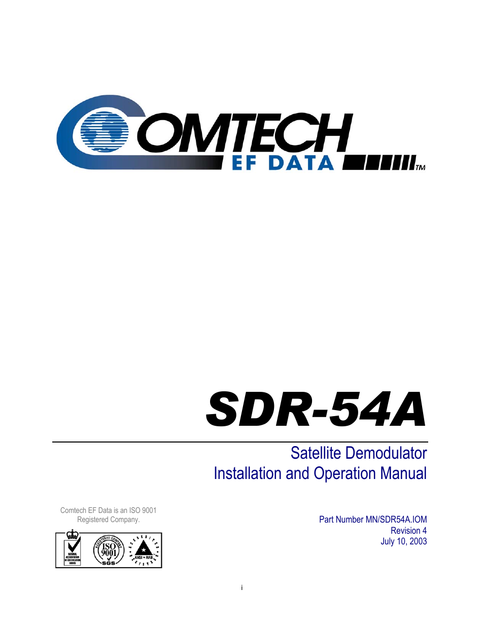 Sdr-54a | Comtech EF Data SDR-54A User Manual | Page 3 / 96