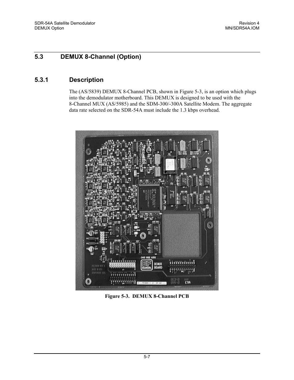 Demux 8-channel (option), Description | Comtech EF Data SDR-54A User Manual | Page 41 / 96