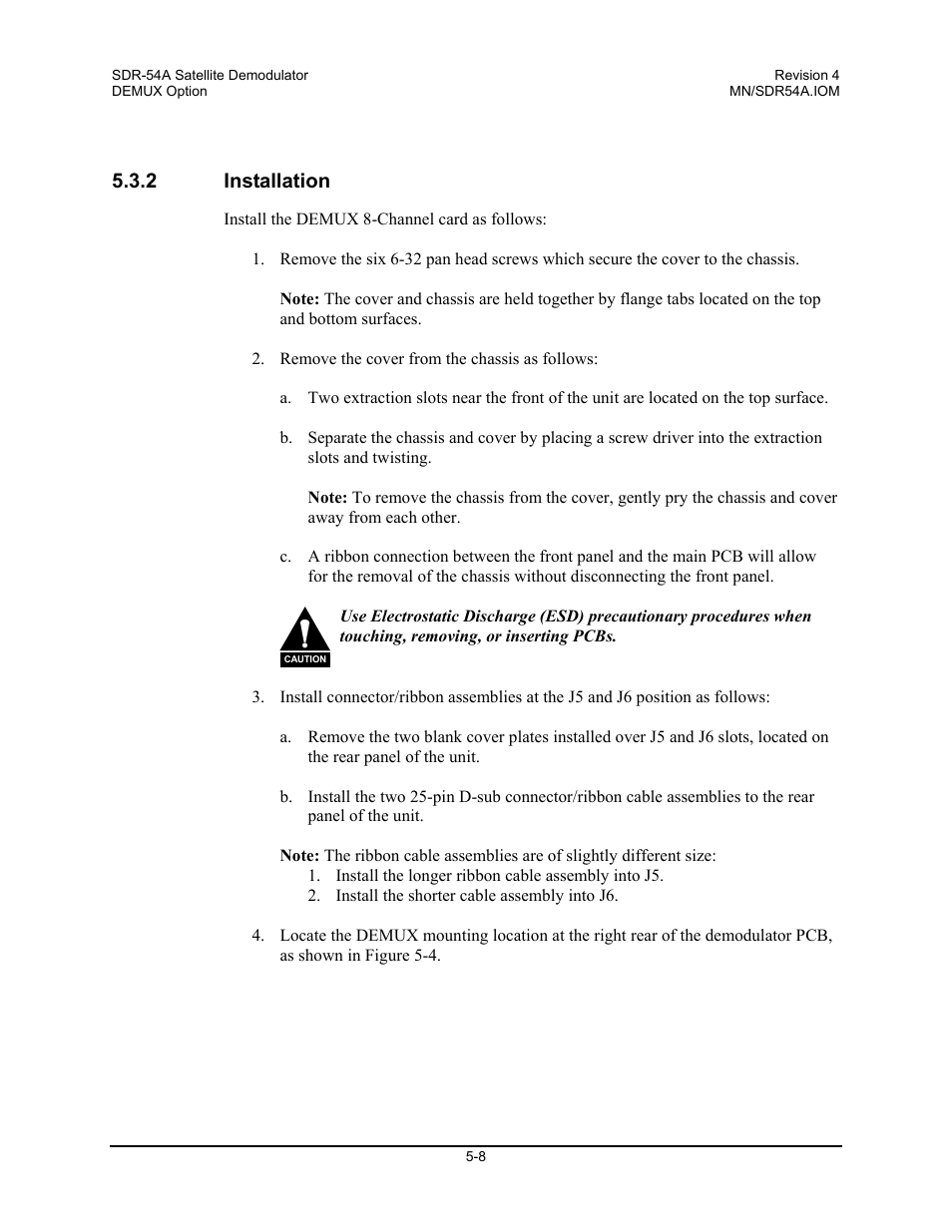 Installation, 2 installation | Comtech EF Data SDR-54A User Manual | Page 42 / 96