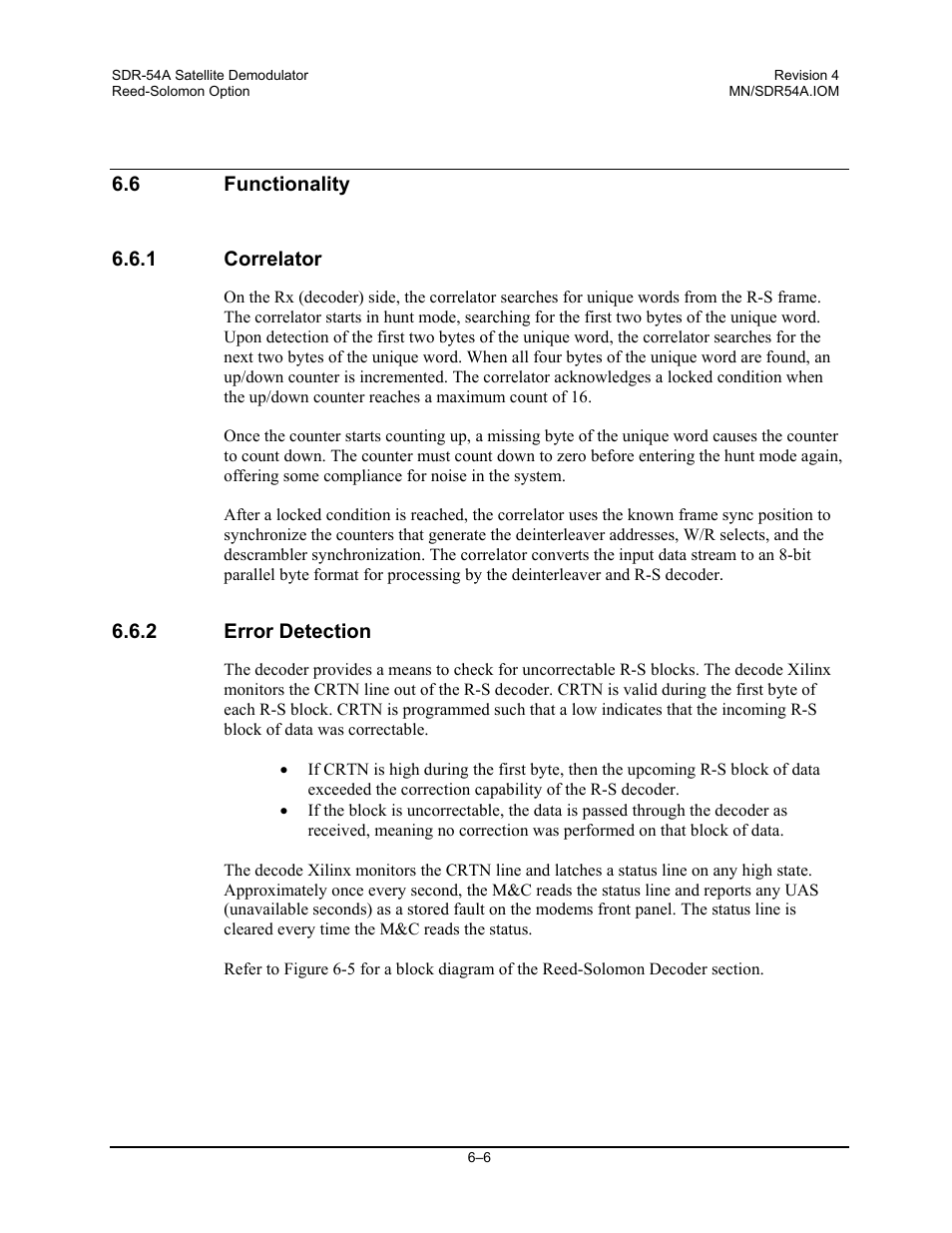 Functionality, Correlator, Error detection | Comtech EF Data SDR-54A User Manual | Page 52 / 96
