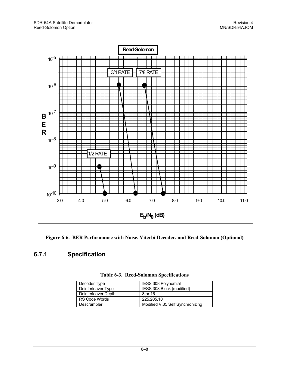 Specification, B e r, 1 specification | Comtech EF Data SDR-54A User Manual | Page 54 / 96