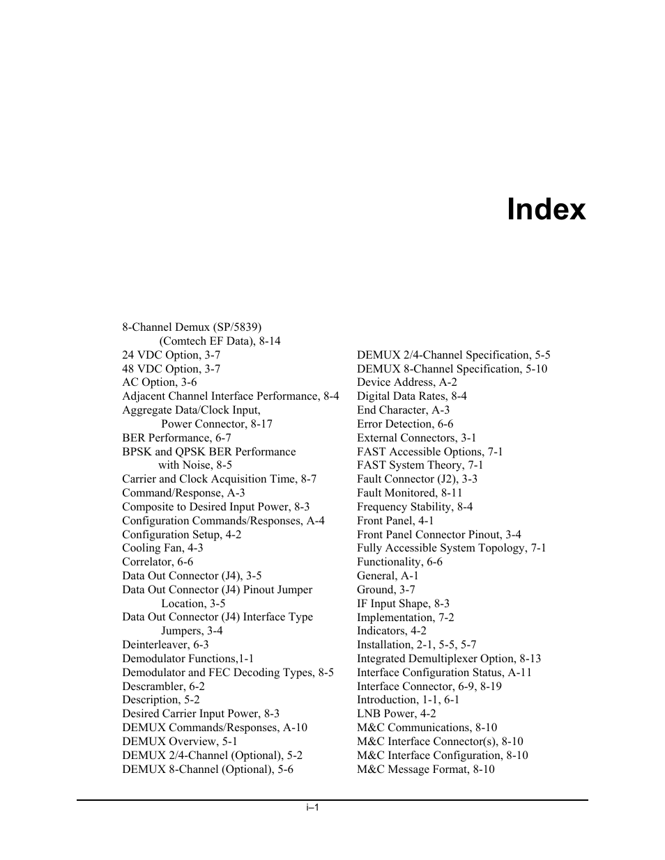 Index | Comtech EF Data SDR-54A User Manual | Page 93 / 96