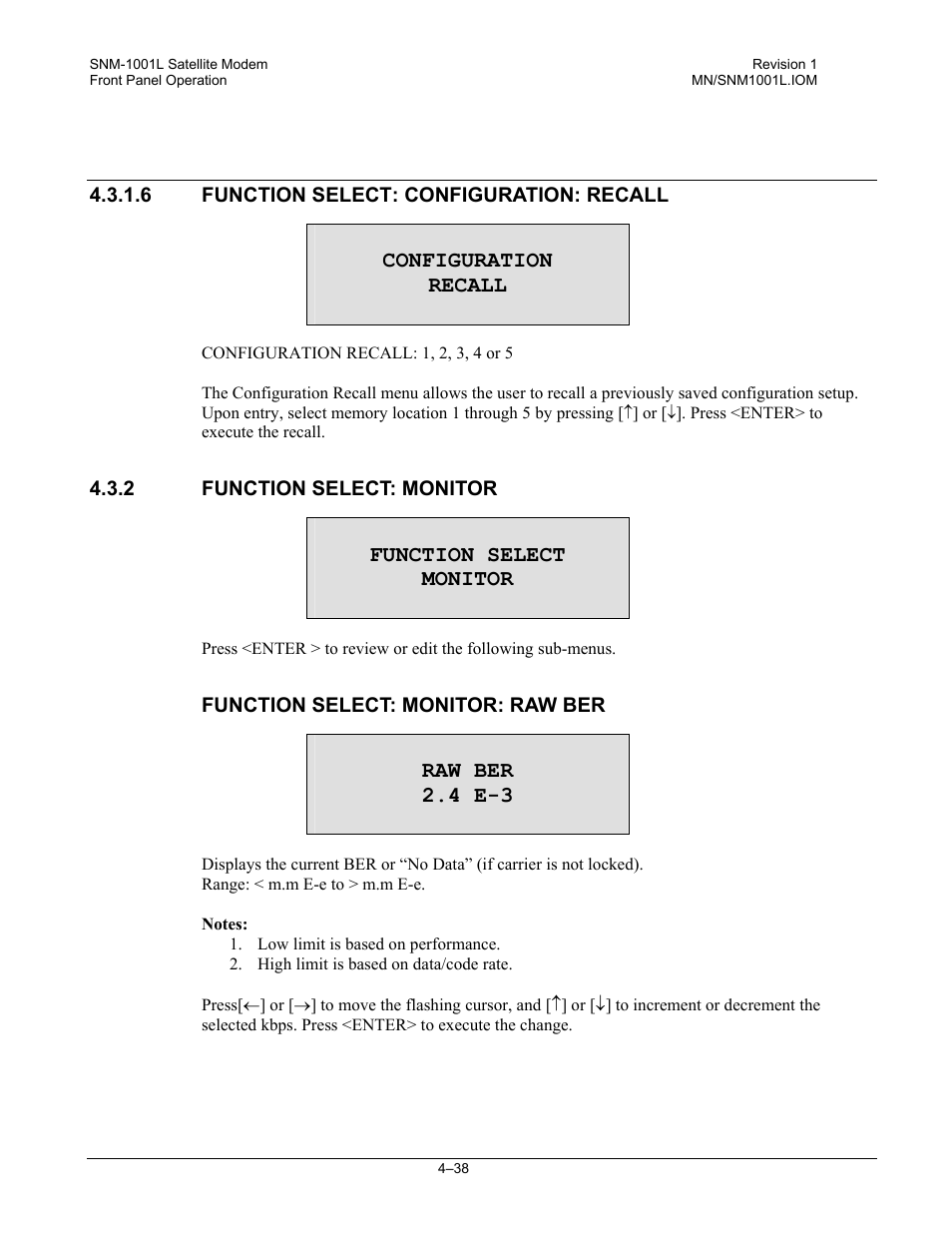 Function select: monitor | Comtech EF Data SNM-1001L User Manual | Page 102 / 344