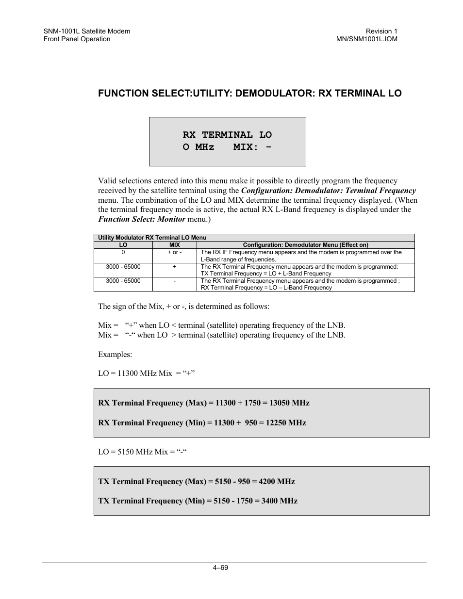 Rx terminal lo o mhz mix | Comtech EF Data SNM-1001L User Manual | Page 133 / 344