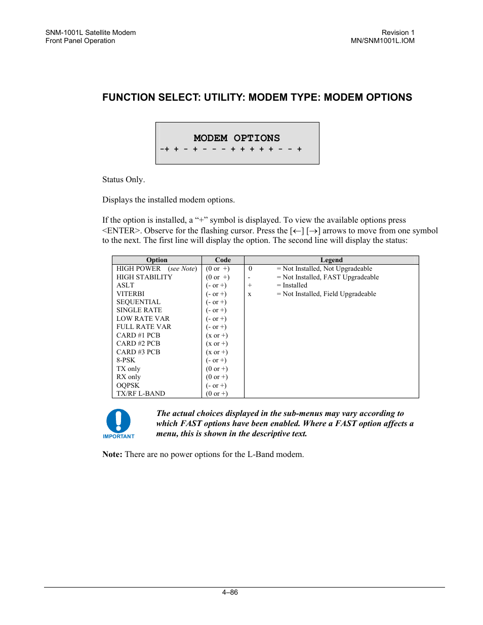 Modem options | Comtech EF Data SNM-1001L User Manual | Page 150 / 344