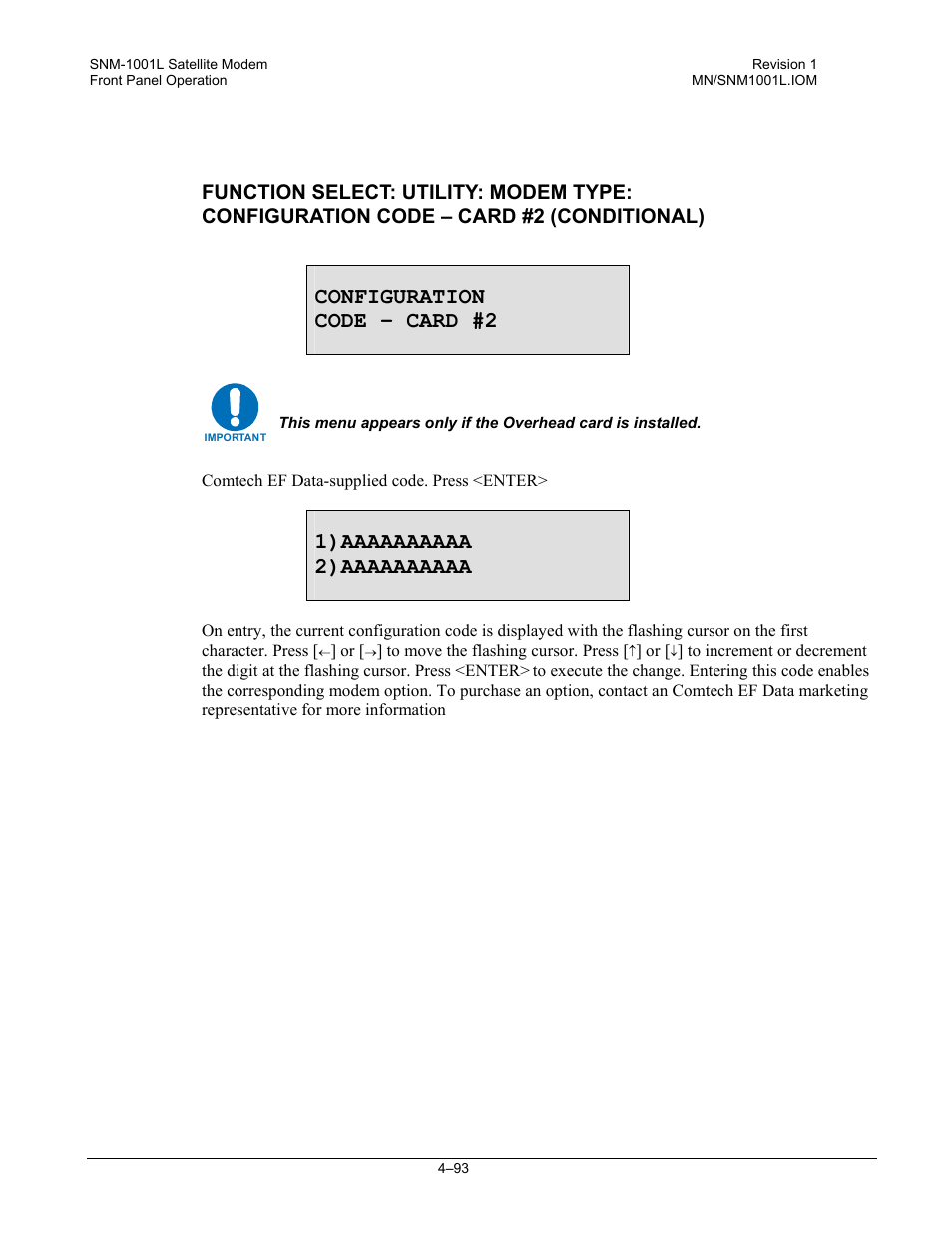 Configuration code – card #2 | Comtech EF Data SNM-1001L User Manual | Page 157 / 344