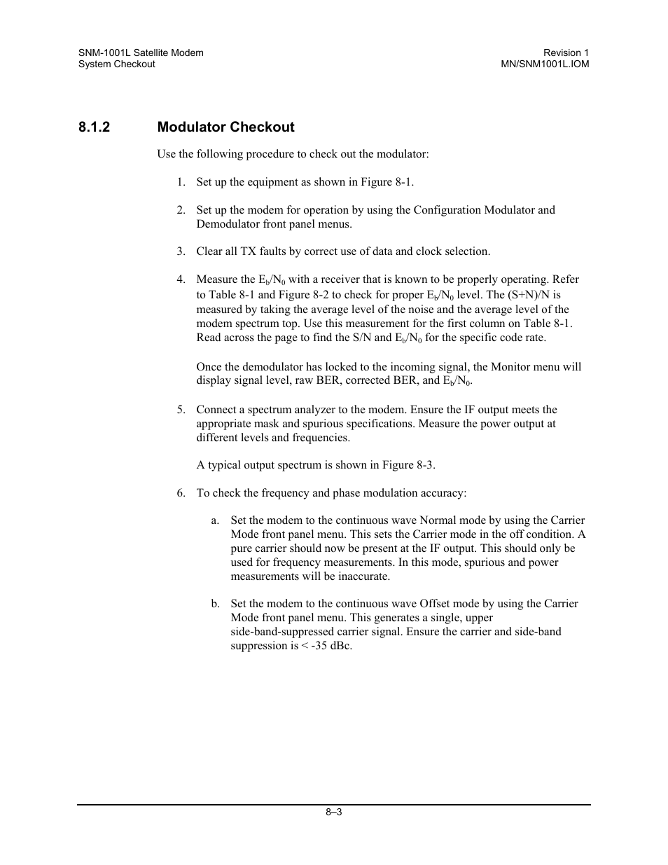 Modulator checkout, 2 modulator checkout | Comtech EF Data SNM-1001L User Manual | Page 193 / 344