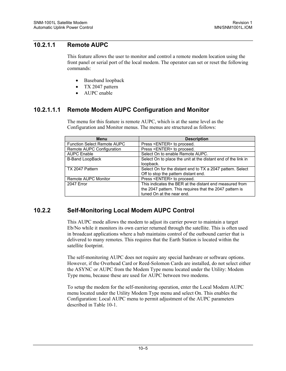 Remote aupc, Remote modem aupc configuration and monitor, Self-monitoring local modem aupc control | 1 remote aupc, 1 remote modem aupc configuration and monitor, 2 self-monitoring local modem aupc control | Comtech EF Data SNM-1001L User Manual | Page 209 / 344